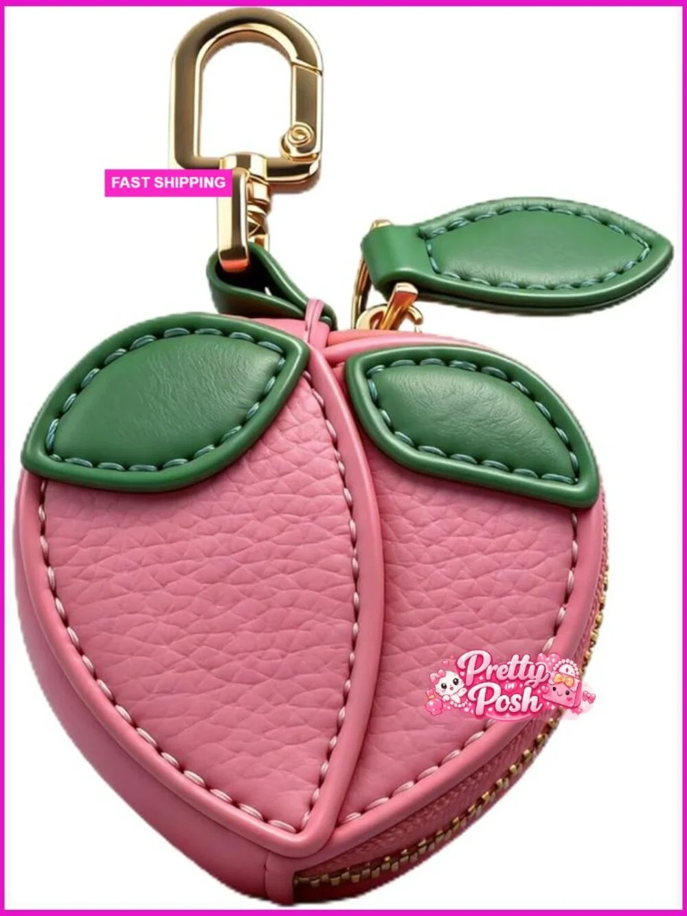 Faux Leather Coin Purse Keychain with Zipper Mini Bag Charm
